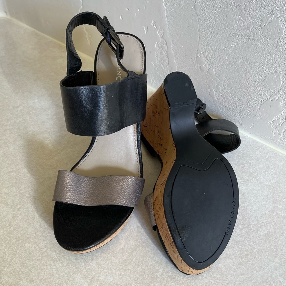 Franco Sarto 2 Tone Wedged‎ Heels 100% Leather Size:7.5 - Picture 7 of 8